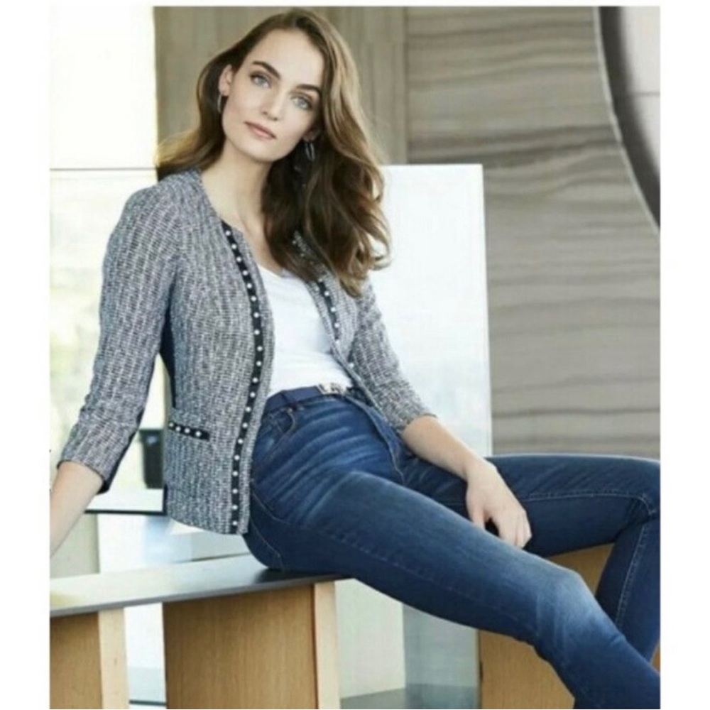 WHBM Navy Suit Jacket with Pearl Embellishment